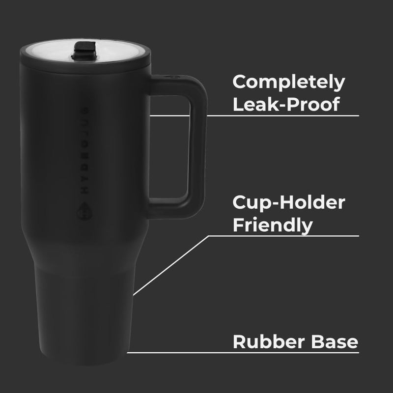 HydroJug Traveler - 40 oz Water Bottle with Handle & Flip Straw - Fits in Cup Holder, Leak Resistant Tumbler-Reusable Insulated Stainless Steel & Rubber Base - Gifts for Women & Men, Midnight - Image 1