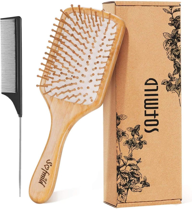 Hair Brush EcoFriendly Natural Wooden Bamboo Paddle Hairbrush for Long Short Curly Thick Thin Hair for Men Women Kids Massaging Scalp Reducing Tangle Hair Breakage Promoting Hair Growth