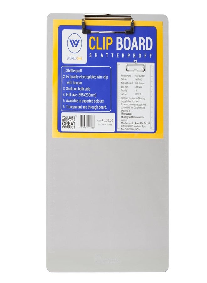 Worldone Exam Board Shatter Resistance, Scale on Left Side, Electroplated Wire Clip, Metal Hook for Ease of Hanging, Transparent PP Board, Ideal for Exams Transparent Natural, Pack of 2 - Image 1