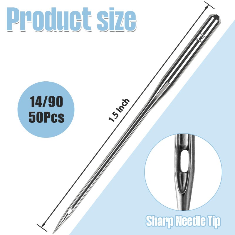 HLARTNET 50 Pcs Universal Size 90/14 Sewing Machine Needles, Heavy Duty Sewing Machine Needles for Embroidery Leather Jeans, Compatible with Kind of Home Sewing Machine - Image 3