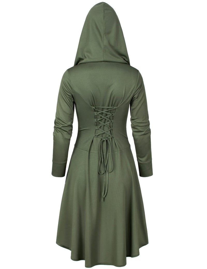 Irtysh Womens Base Vintage High Low Pullover Medieval Hooded Robe Cloak Dress Costumes Cosplay Net Leggings Set(Green 5XL) - Image 4