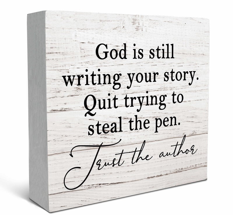 SRADMO God Is Still Writing Your Story, Prayer Room Decor, Christian Bible Verse Decor Wooden Box Sign For Home Office, Inspirational Signs Shelf Table Decorations - Image 1