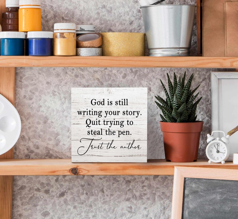 SRADMO God Is Still Writing Your Story, Prayer Room Decor, Christian Bible Verse Decor Wooden Box Sign For Home Office, Inspirational Signs Shelf Table Decorations - Image 4