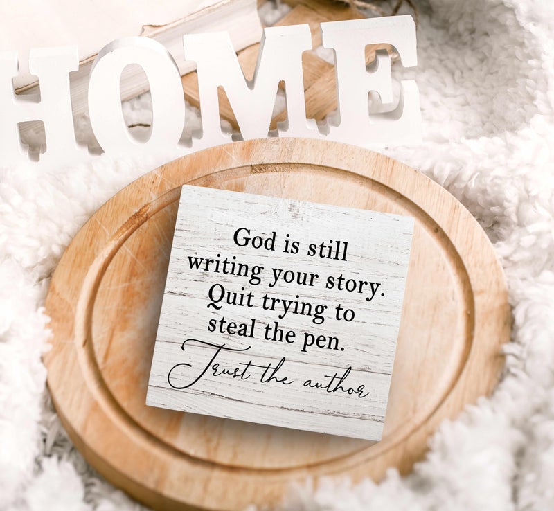 SRADMO God Is Still Writing Your Story, Prayer Room Decor, Christian Bible Verse Decor Wooden Box Sign For Home Office, Inspirational Signs Shelf Table Decorations - Image 5