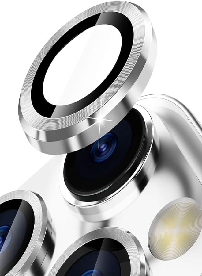 imluckies Camera Lens Protector Compatible with iPhone 13 Pro / 13 Pro Max, Premium Tempered Glass Circle Film, Aluminum Alloy Full Fit Lens Ring Cover, Silver [Anti-Scratch]