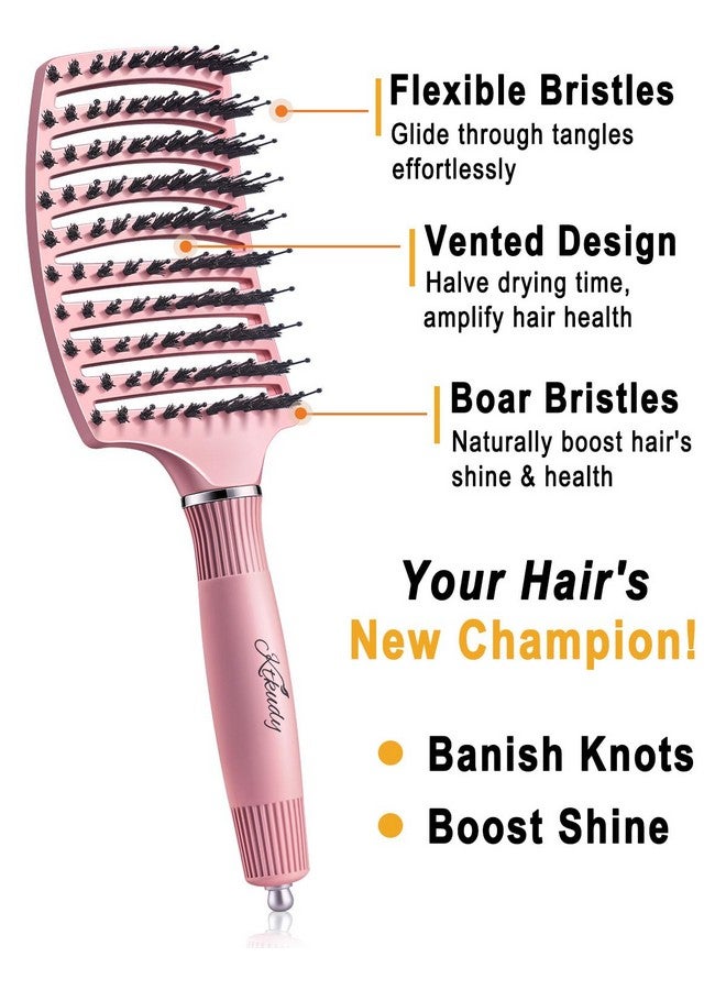 KTKUDY Wet & Dry Vented Detangling Hair Brush Glides Through Tangles Detangler Brush With Boar Bristles For Women Men & Kids Faster Blow Drying Curved Hairbrush - Image 2
