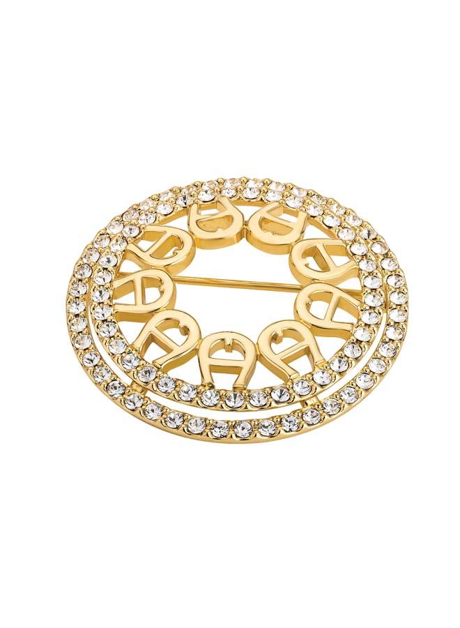 Brooch Round Gp W/Swsk Stone