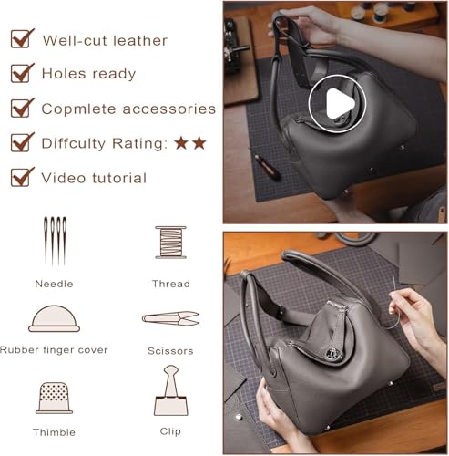 POPSEWING DIY Bag Kit, Leather Shoulder Bag Kit (Large, Navy Blue) - Image 3