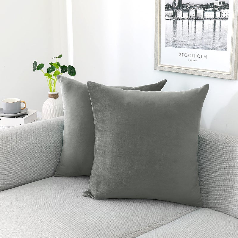 NiNi ALL Decorative Throw Pillow Covers Velvet Soft for Couch Sofa Bedroom Living Room Outdoor Pack of 2 18x18 Inch Grey