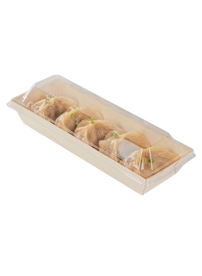 Restaurantware LIDS ONLY: Taipei 8 x 3 x 1.3 Inch Rectangle Transparent Lids, 100 Plastic Lids For 9 Ounce Rectangle Wooden Containers - Containers Sold Separately, Clear Plastic To Go Box Lids  - Image 2