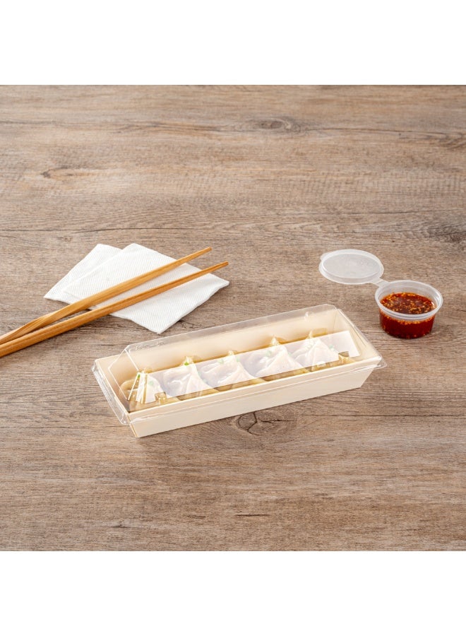 Restaurantware LIDS ONLY: Taipei 8 x 3 x 1.3 Inch Rectangle Transparent Lids, 100 Plastic Lids For 9 Ounce Rectangle Wooden Containers - Containers Sold Separately, Clear Plastic To Go Box Lids  - Image 4