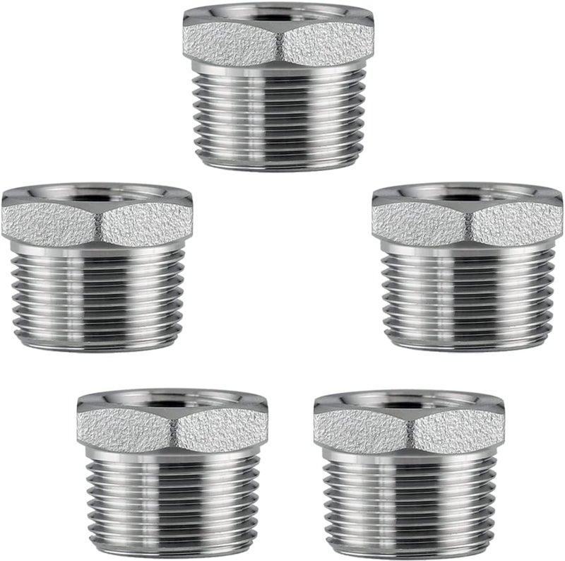 Fitvell Stainless Steel 34 Male NPT to 18 Female NPT Reducer Hex Bushing Pipe Fitting Adapter pack of 5 - Image 2