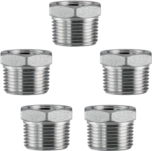 Fitvell Stainless Steel 34 Male NPT to 18 Female NPT Reducer Hex Bushing Pipe Fitting Adapter pack of 5 - Image 1