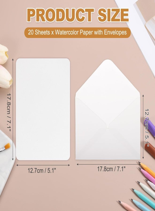 MECCANIXITY 20 Set Watercolor Paper with Envelopes 7 x 5 Inch 140lb/300gsm Artist Painting Drawing Paper Cold Press Water Color Sheet with Blue Case for Sketchbook Journal (Round Corner) - Image 2