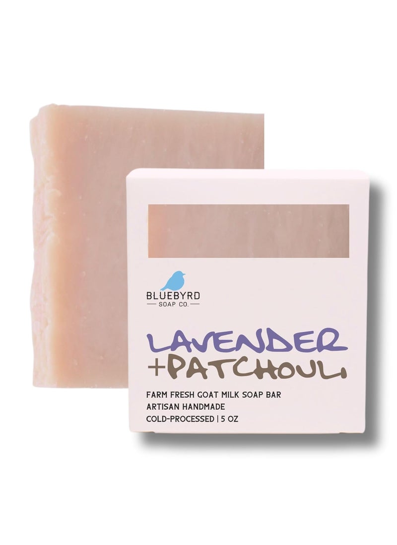 BLUEBYRD SOAP CO. Bluebyrd Soap Lavender  Patchouli Goats Milk Soap Bar  Nourishes Moisturizes  Hydrates  100 Natural Vegatable Soap with Lactic Acid  Good for Sensitive Skin  Cruelty Free Patchouli Lavender 