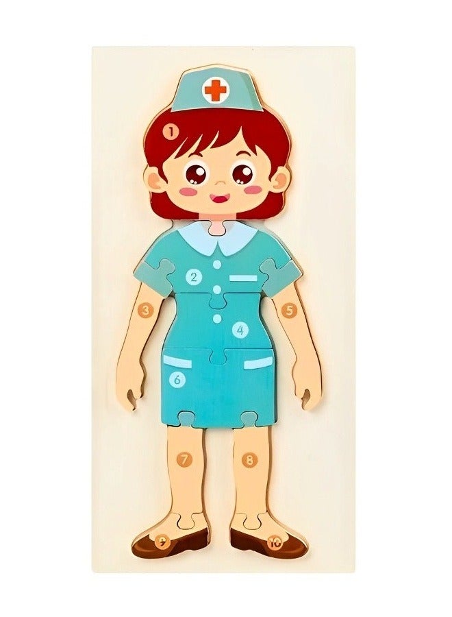 Wooden 3D Puzzles Occupational Cognition, Teacher Parents Teaching Support Tools, Attractive Colors and Patterns, Montessori Motor & Sensory Skill Development Toys, Ideal Kids Gift (Nurse Form) - Image 1