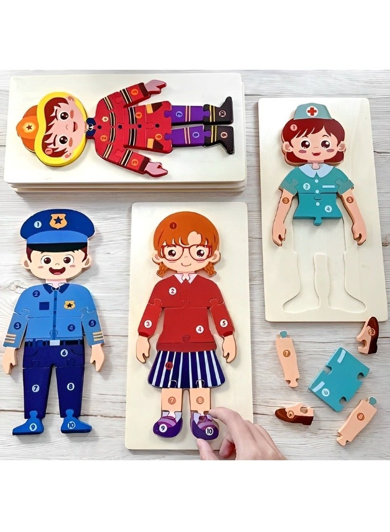 Wooden 3D Puzzles Occupational Cognition, Teacher Parents Teaching Support Tools, Attractive Colors and Patterns, Montessori Motor & Sensory Skill Development Toys, Ideal Kids Gift (Nurse Form) - Image 5