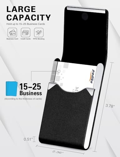 Padike Professional Business Card Holder PU Leather Business Card Case Name Card Holder Slim Metal Pocket Card Holder with Magnetic Shut (Y-Black) - Image 4