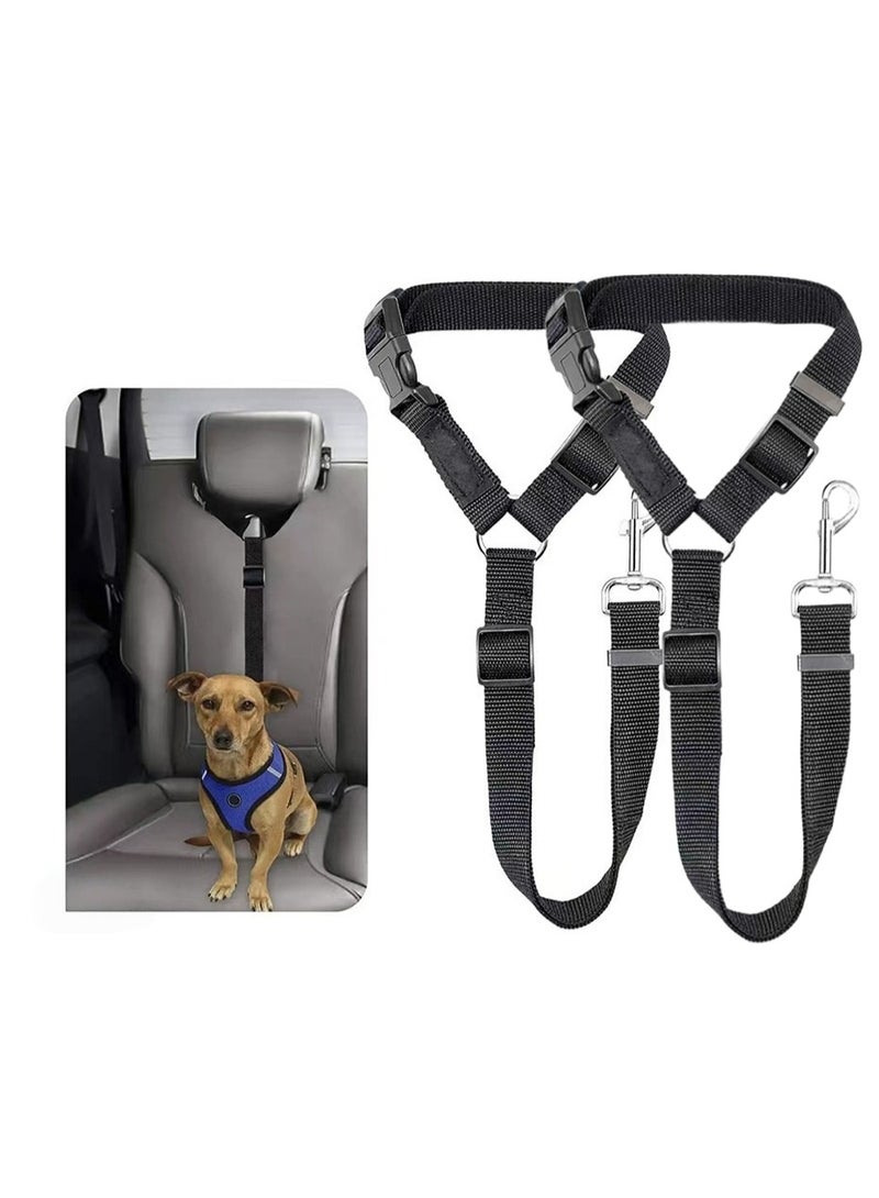 2 Packs Dog Cat Safety Seat Belt Strap Car Headrest Restraint Adjustable Nylon Fabric Dog Restraints Vehicle Seatbelts Harness - Image 1