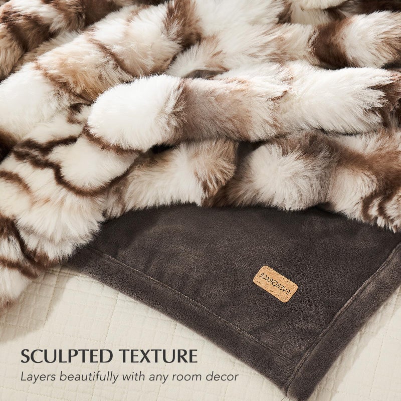 EverGrace Ultra Soft Luxury Fluffy Faux Rabbit Fur Throw Blanket, Thick Warm Bubble Throw for Bed, Cozy Plush Reversible Blankets for Couch, Chair, Sofa, Beige & Gray, 60x80 Inches - Image 5