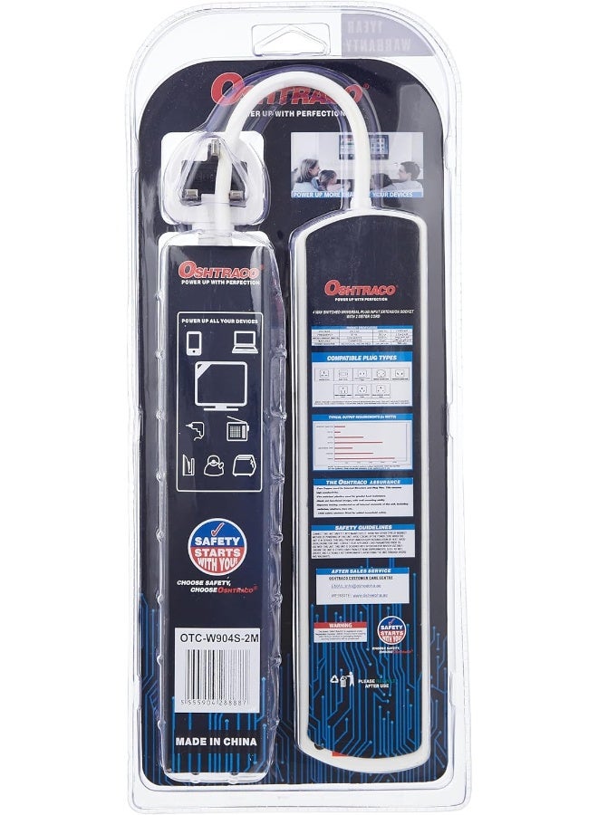 OSHTRACO مقبس تمديد عالمي 4-طرق من أوشتراكو مع سلك بطول 2 متر، متعدد الألوان - Image 2