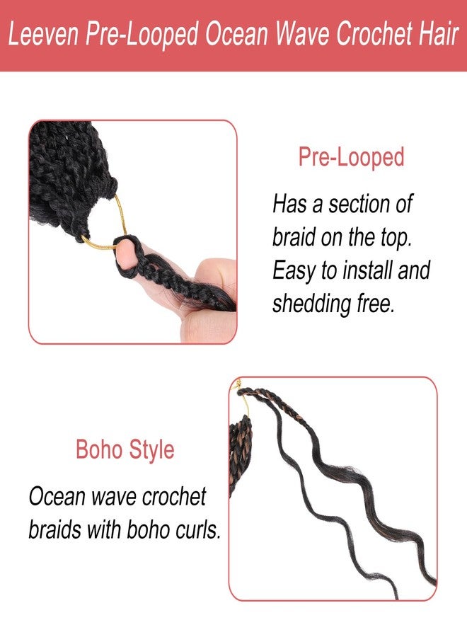 Leeven 14 Inch Pre Looped Ocean Wave Crochet Braids 8 Packs Black Short Curly Crochet Hair Boho Ocean Braids Pre Twisted Synthetic Deep Wavy Crochet Hair for Women - Image 2