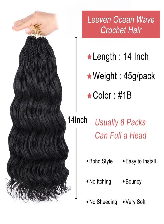 Leeven 14 Inch Pre Looped Ocean Wave Crochet Braids 8 Packs Black Short Curly Crochet Hair Boho Ocean Braids Pre Twisted Synthetic Deep Wavy Crochet Hair for Women - Image 3