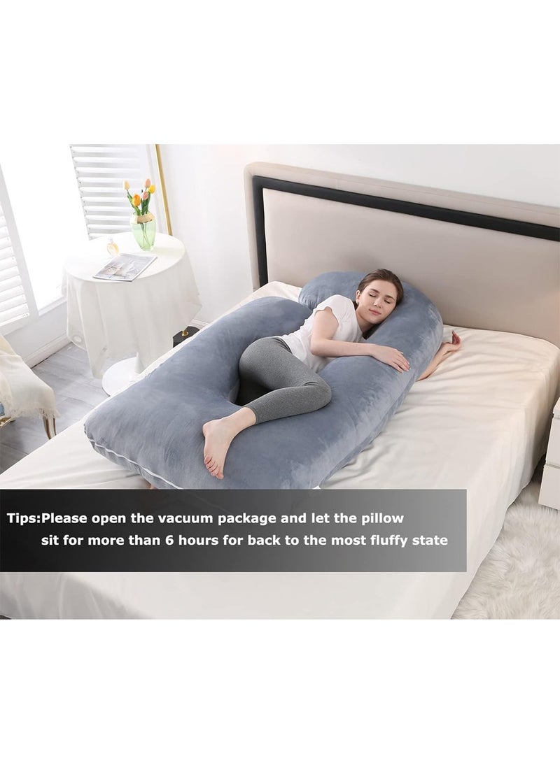 Pregnancy Pillow J Shaped Full Body Pillow with Velvet Cover Grey Maternity Pillow for Pregnant Women,69 inch Full Body Pillows （Light blue gray） - Image 3