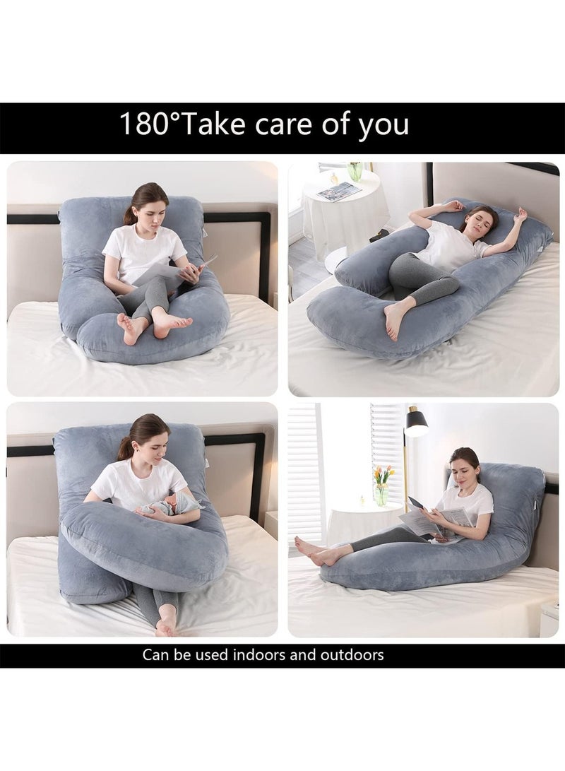 Pregnancy Pillow J Shaped Full Body Pillow with Velvet Cover Grey Maternity Pillow for Pregnant Women,69 inch Full Body Pillows （Light blue gray） - Image 2