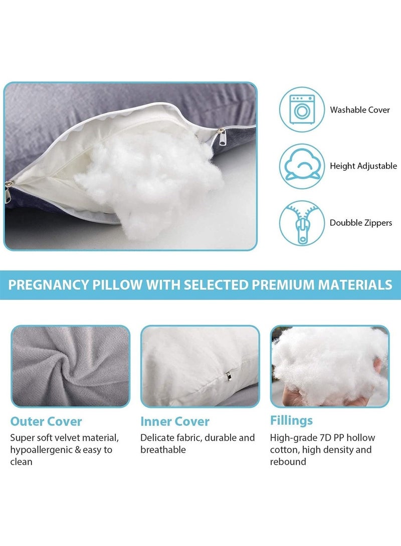 Pregnancy Pillow J Shaped Full Body Pillow with Velvet Cover Grey Maternity Pillow for Pregnant Women,69 inch Full Body Pillows （Light blue gray） - Image 5