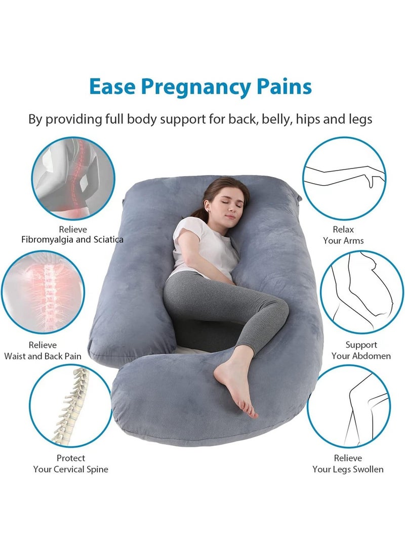 Pregnancy Pillow J Shaped Full Body Pillow with Velvet Cover Grey Maternity Pillow for Pregnant Women,69 inch Full Body Pillows （Light blue gray） - Image 4