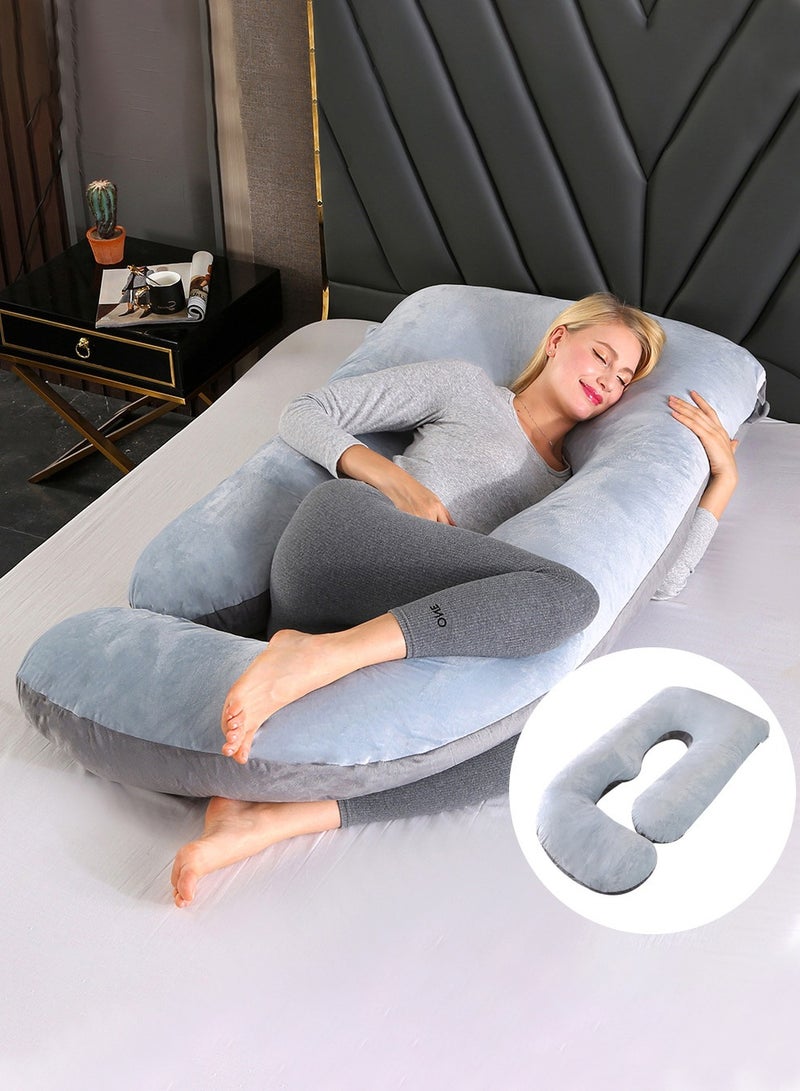 Pregnancy Pillow J Shaped Full Body Pillow with Velvet Cover Grey Maternity Pillow for Pregnant Women,69 inch Full Body Pillows （Light blue gray） - Image 1