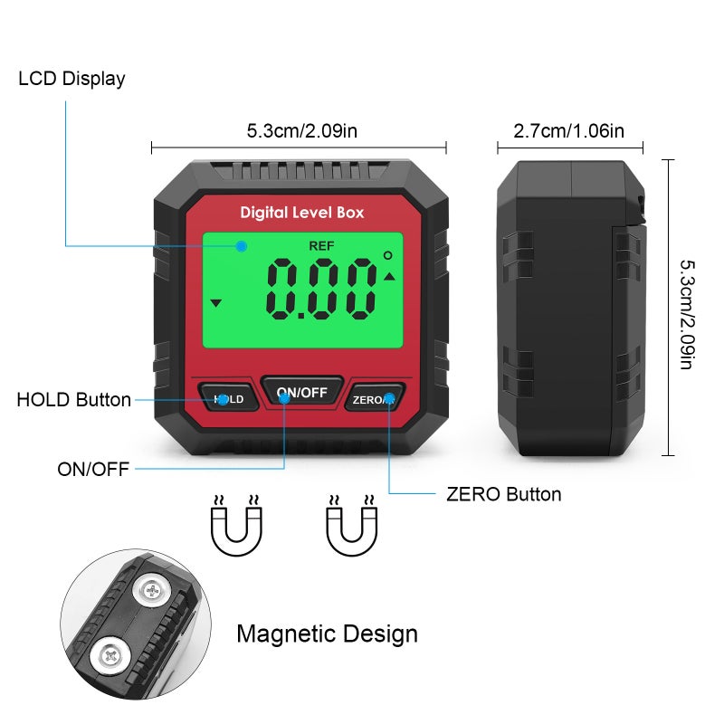 Digital Electronic Level and Angle Gauge, Angle Finder with Magnetic Base, Digital Inclinometer Angle Measuring Tool for Woodworking, Construction and Machinery - Image 3
