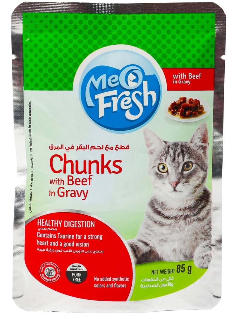 Meo Fresh Cat Food Chunks With Beef In Gravy 85 G - Image 1
