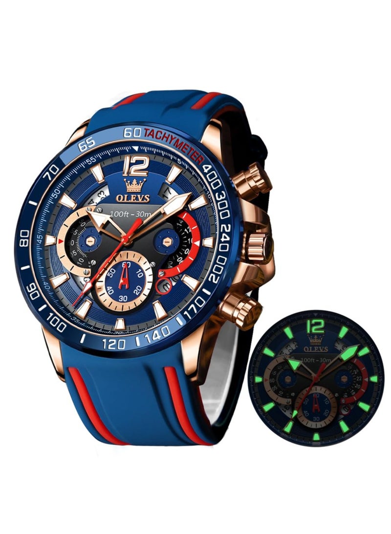 OLEVS Men's Chronograph Waterproof Luminous Silicone Strap Men's Multi-Function Watch Quartz Business Calendar Men's Watch 9936 - Image 1