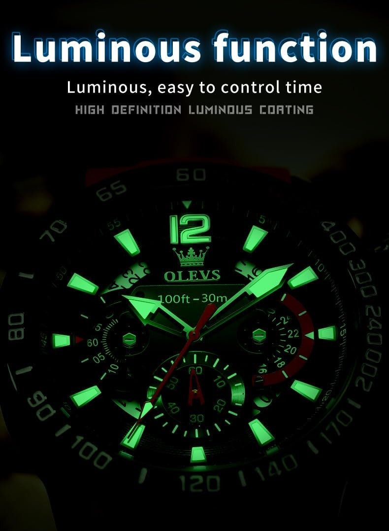 OLEVS Men's Chronograph Waterproof Luminous Silicone Strap Men's Multi-Function Watch Quartz Business Calendar Men's Watch 9936 - Image 2