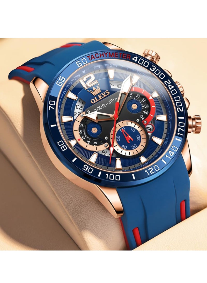 OLEVS Men's Chronograph Waterproof Luminous Silicone Strap Men's Multi-Function Watch Quartz Business Calendar Men's Watch 9936 - Image 3