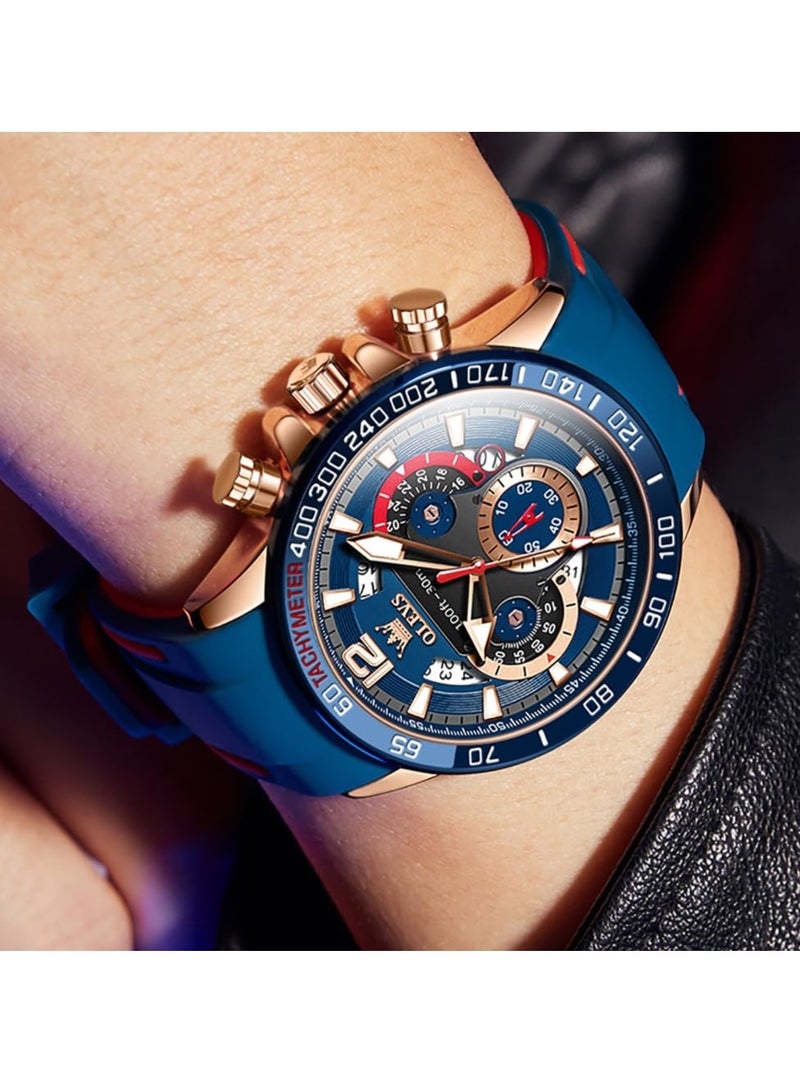 OLEVS Men's Chronograph Waterproof Luminous Silicone Strap Men's Multi-Function Watch Quartz Business Calendar Men's Watch 9936 - Image 4