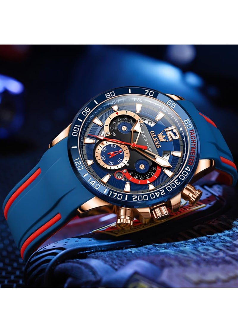 OLEVS Men's Chronograph Waterproof Luminous Silicone Strap Men's Multi-Function Watch Quartz Business Calendar Men's Watch 9936 - Image 5
