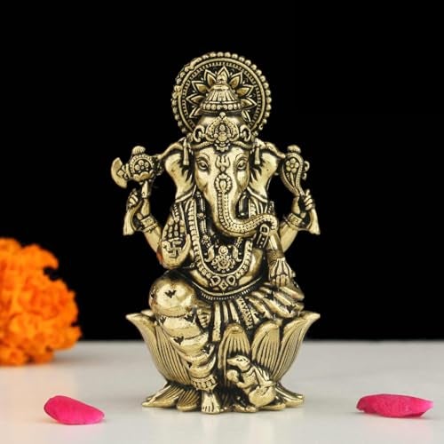 INDICAST Brass Ganesha Idol for Good Luck & Worship | 2.5" Ganpati Hindu God Statue Figurine Perfect for Decoration Puja & Gifting Purpose Sculpture (Weight- 70gm) - Image 1