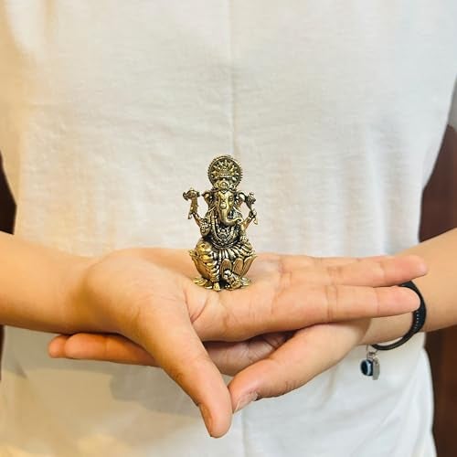INDICAST Brass Ganesha Idol for Good Luck & Worship | 2.5" Ganpati Hindu God Statue Figurine Perfect for Decoration Puja & Gifting Purpose Sculpture (Weight- 70gm) - Image 5