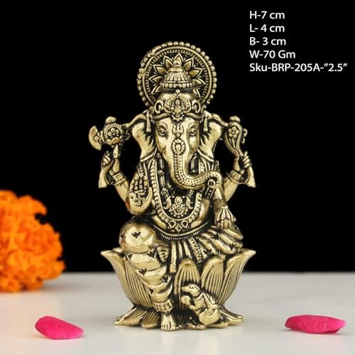 INDICAST Brass Ganesha Idol for Good Luck & Worship | 2.5" Ganpati Hindu God Statue Figurine Perfect for Decoration Puja & Gifting Purpose Sculpture (Weight- 70gm) - Image 2
