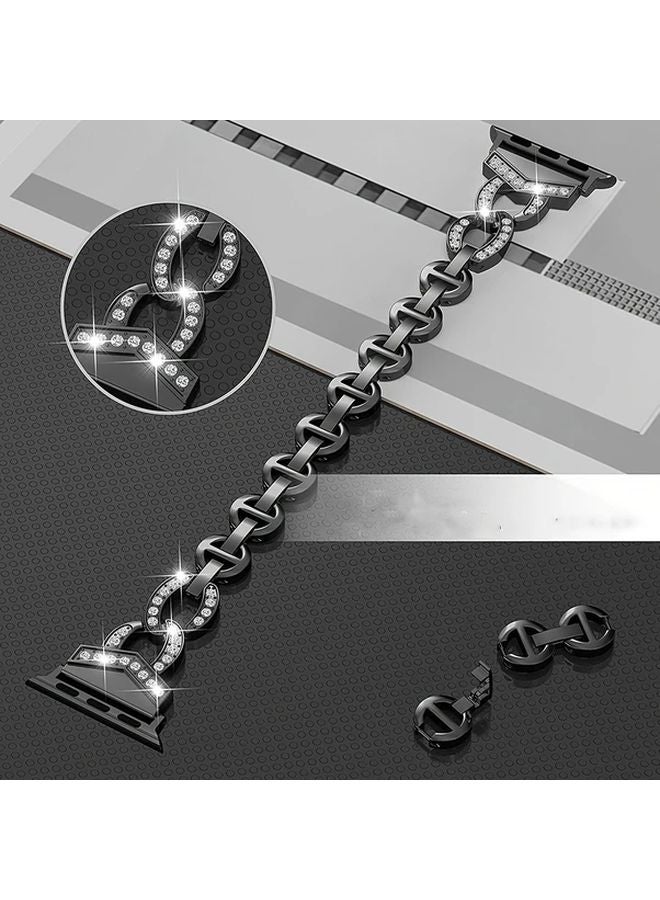 Black Metal Strap For iWatch 38mm 40mm 41mm Bling Bracelet Band - Image 1