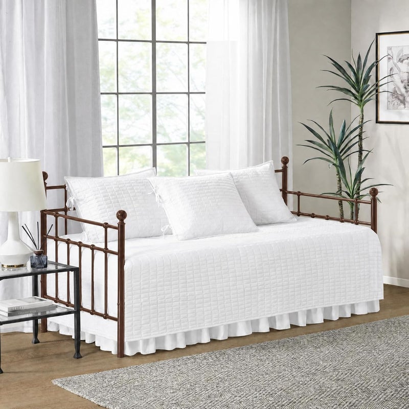 Daybed Cover - Luxe Double Sided-Quilting, All Season Cozy Bedding with Bedskirt, Matching Shams, Kienna White 75"x39" 5 Piece - Image 1