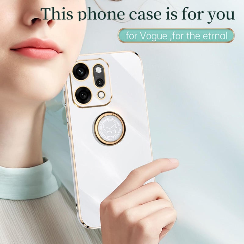 Xinli For Oppo Reno14 Pro 5G Global Straight Edge 6D Electroplate Tpu Phone Case With Ring Holder(White) - Image 2