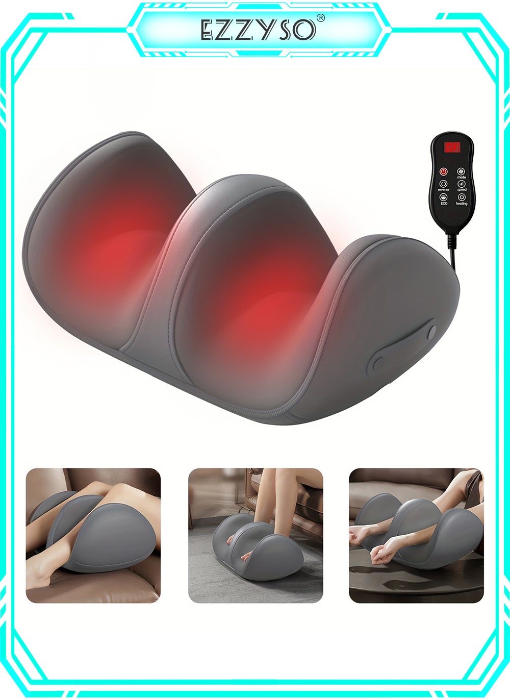 EzzySo Shiatsu Foot Massage With Heat, Foot And Calf Massager Kneading Rolling Calf Leg Arm Massager For Pain Relief Promotes Blood Circulation 