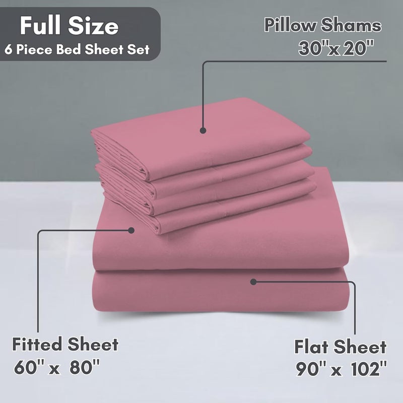 FOAM CRAFT® Luxury Quality 6 Piece Bed Sheet Set - Pink, Full Size, 100% Cotton - Image 2