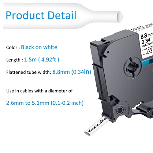 Hehua Compatible Heat Shrink Label Tape Replacement for Brother Tube Label HSe-221 HSe221 HS-221 HS221 Black on White Use in PT-E300 PT-E500 PT-P750WVP (0.34''x 4.92ft, 8.8mm x 1.5m, 3 Pack) - Image 4