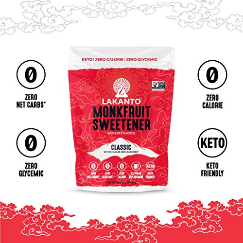 Lakanto Monk Fruit Sweetener With Erythritol, White Sugar Substitute From Monk Fruit Extract, Classic White Sugar Replacement for Baking, Coffee & Tea, Gluten Free, Low Carb, Non GMO, Keto, 1 LB Bag - Image 4