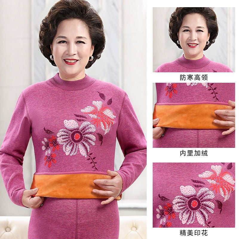 Elderly Women'S Thermal Underwear Set For Mothers, Printed Tops And Pants For Middle-Aged And Elderly Women - Image 4